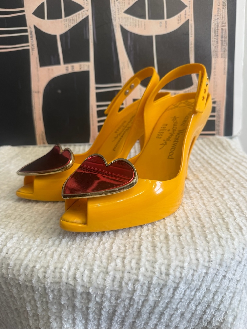 Vivienne Westwood Anglomania Yellow Slingback Heel with Red Heart Accent - Picture 6 of 10